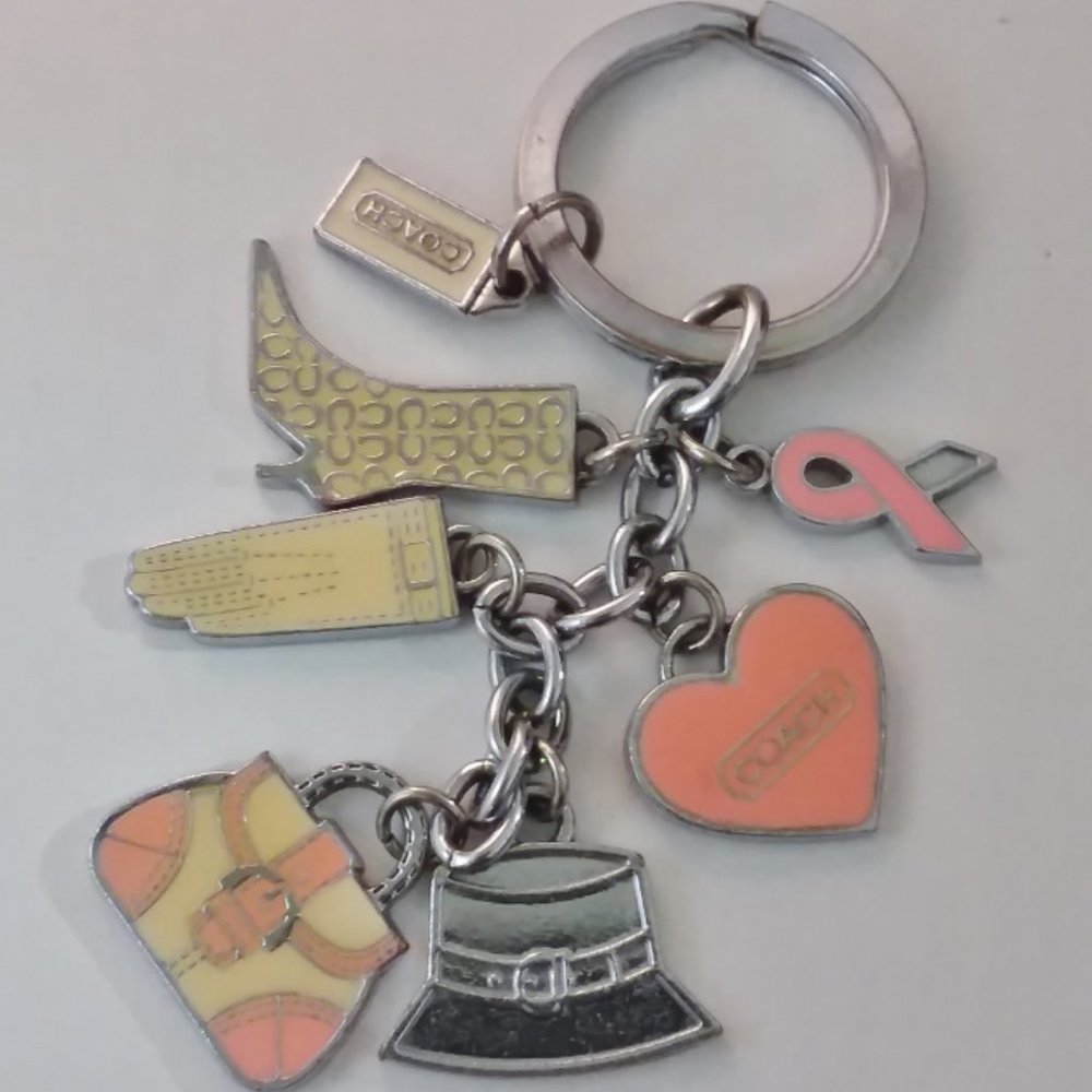Coach Pink Ribbon Keychain Bag Purse Charm Keyring